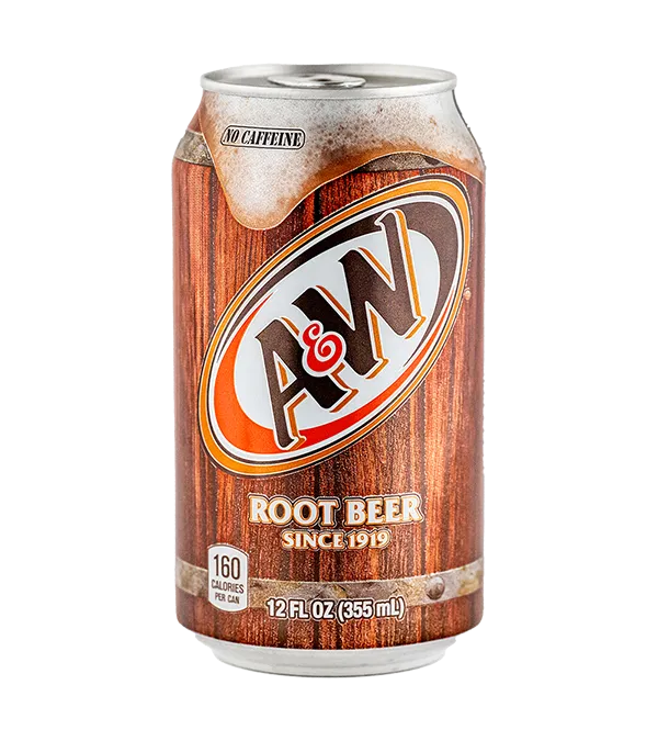 A&W Root Beer can, 12 fl oz, caffeine-free, with 160 calories. Classic since 1919.