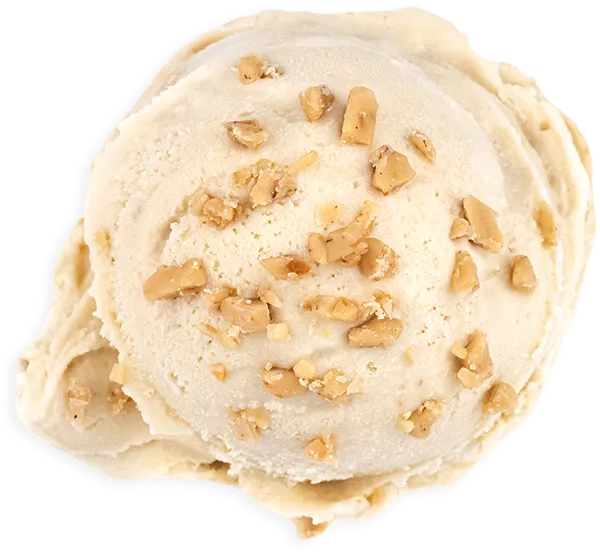 Creamy scoop of ice cream topped with crunchy nuts, isolated on white background.