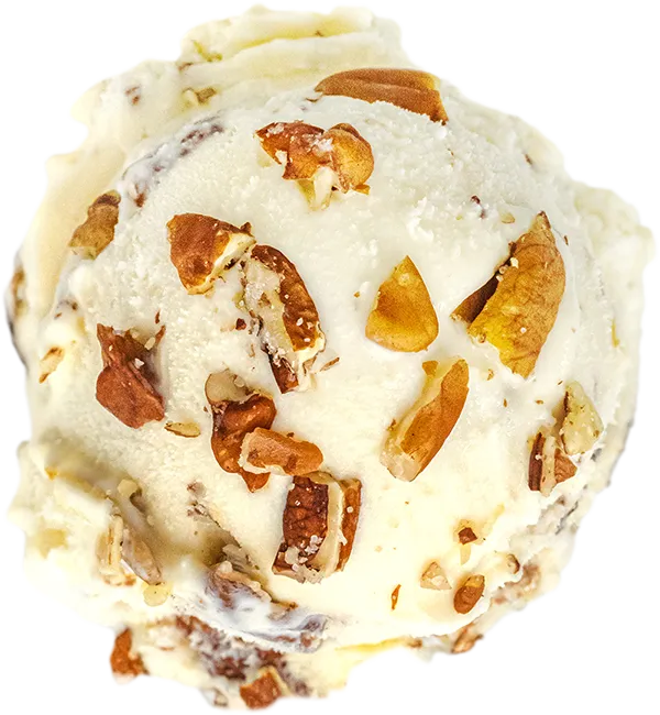 Creamy vanilla ice cream with crunchy pecan pieces, perfect for a sweet and nutty dessert delight.