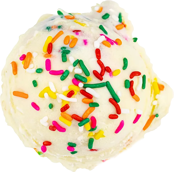 Scoop of vanilla ice cream topped with colorful sprinkles for a sweet treat.