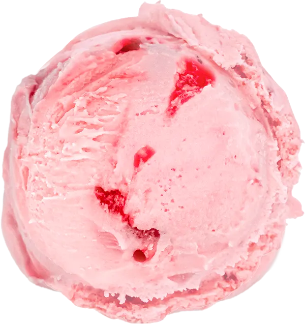 Scoop of pink Cherry ice cream with red berry swirls, creamy texture, isolated on white background.