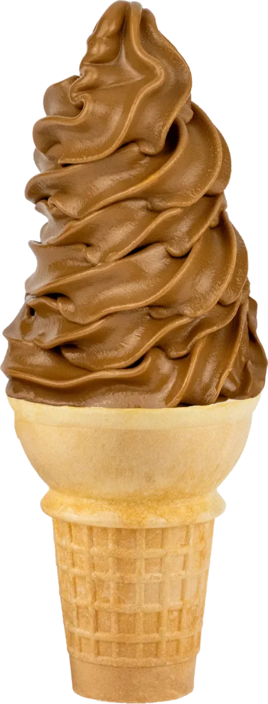 Delicious chocolate soft serve ice cream in a waffle cone, perfect for a sweet summer treat.