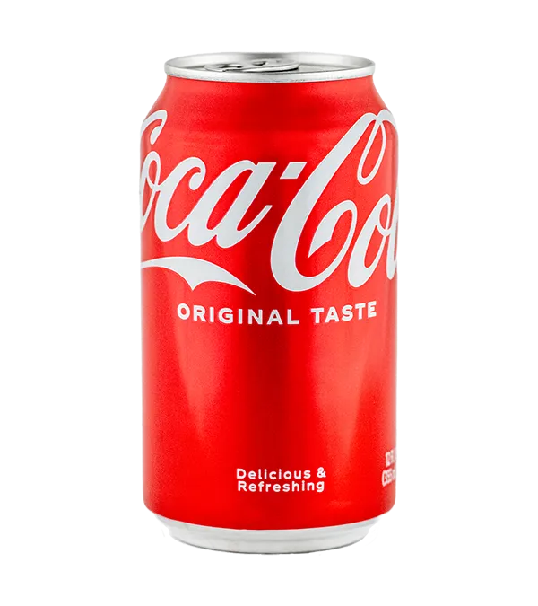 Red Coca-Cola can displaying the brand logo and text Original Taste, offering a refreshing beverage choice.