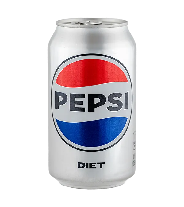 Diet Pepsi can with logo displayed, featuring classic red, white, and blue design on silver background.