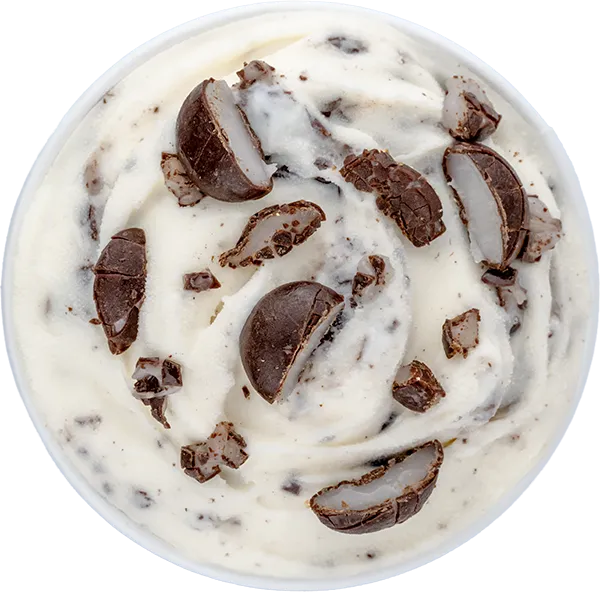 Creamy ice cream with chocolate pieces, top view of delicious swirl dessert, perfect for sweet tooth cravings.