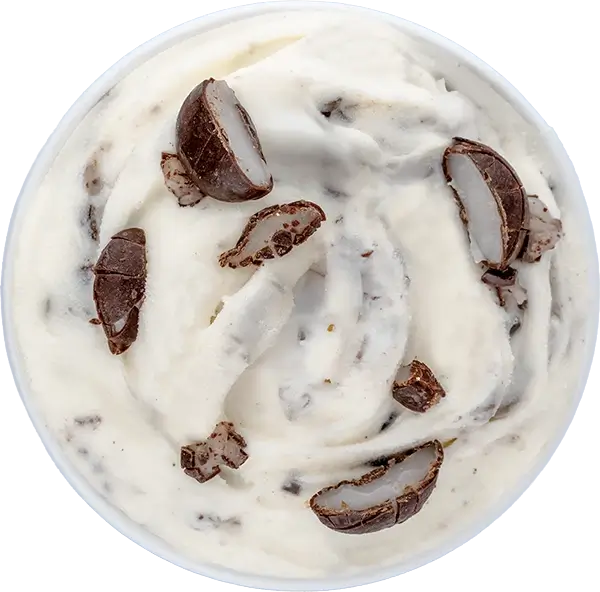 Creamy ice cream with chocolate pieces, top view of delicious swirl dessert, perfect for sweet tooth cravings.