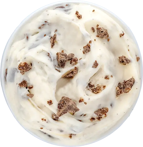 Creamy vanilla ice cream swirled with crunchy chocolate chunks.