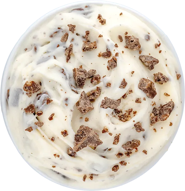 Creamy vanilla ice cream swirled with crunchy chocolate chunks.