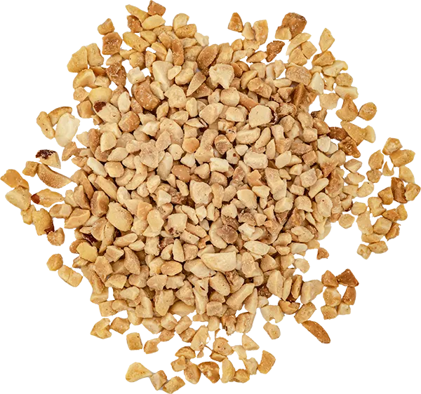 Chopped roasted peanuts in a pile, perfect for toppings and baking, nutty texture and golden brown color.