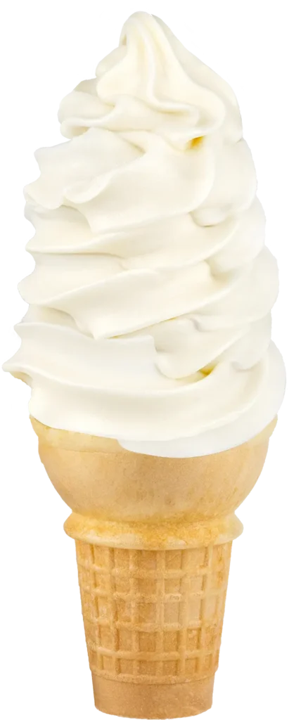 Vanilla soft serve ice cream in a waffle cone isolated on white background. Perfect summer treat and dessert.